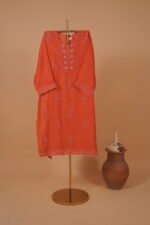 Red Mulchanderi suit set with embroidered work (4pcs) - Image 5