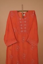 Red Mulchanderi suit set with embroidered work (4pcs)