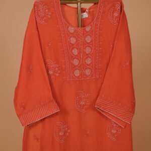 Red Mulchanderi suit set with embroidered work (4pcs)