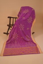 Purple cotton saree with handmade embroidery