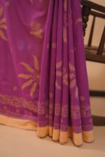 Purple cotton saree with handmade embroidery - Image 3