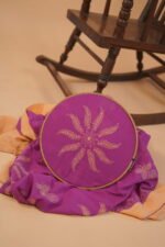 Purple cotton saree with handmade embroidery - Image 4