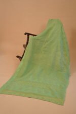 Parrot green Kota Doria embroidered saree with pintucks border & blose attached - Image 2