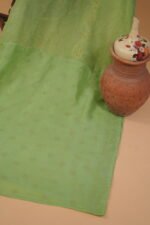 Parrot green Kota Doria embroidered saree with pintucks border & blose attached - Image 3