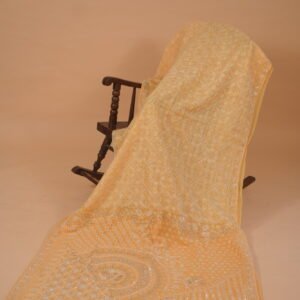 Yellow silk organza saree for party wear. Embellished with Zardozi and cutdana