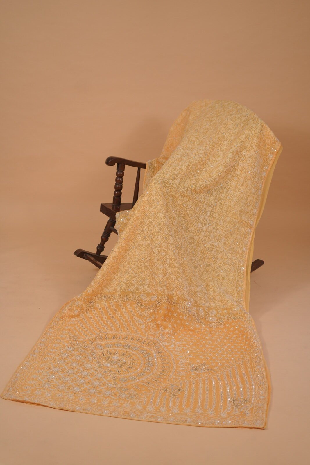 DSC03128 Yellow silk organza saree for party wear. Embellished with Zardozi and cutdana - Image 1