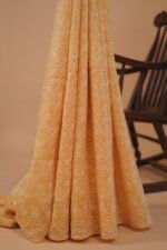 Yellow silk organza saree for party wear. Embellished with Zardozi and cutdana - Image 3