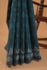 Peacock blue embroidered Saree with blouse attached and lining