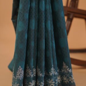 Peacock blue embroidered Saree with blouse attached and lining