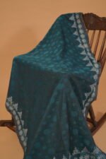 Peacock blue embroidered Saree with blouse attached and lining - Image 3