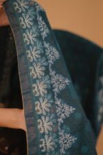 Peacock blue embroidered Saree with blouse attached and lining - Image 4