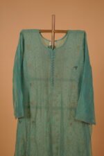 Blue chikankari suit set with cutwork and embroidery