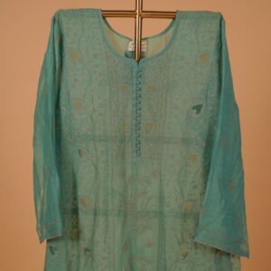 Blue chikankari suit set with cutwork and embroidery