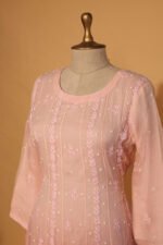 Pink Silk organza suit set with cutdana, embroidery and dupatta - Image 5