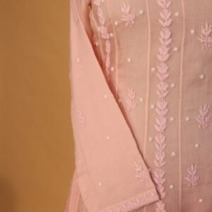 Pink Silk organza suit set with cutdana, embroidery and dupatta
