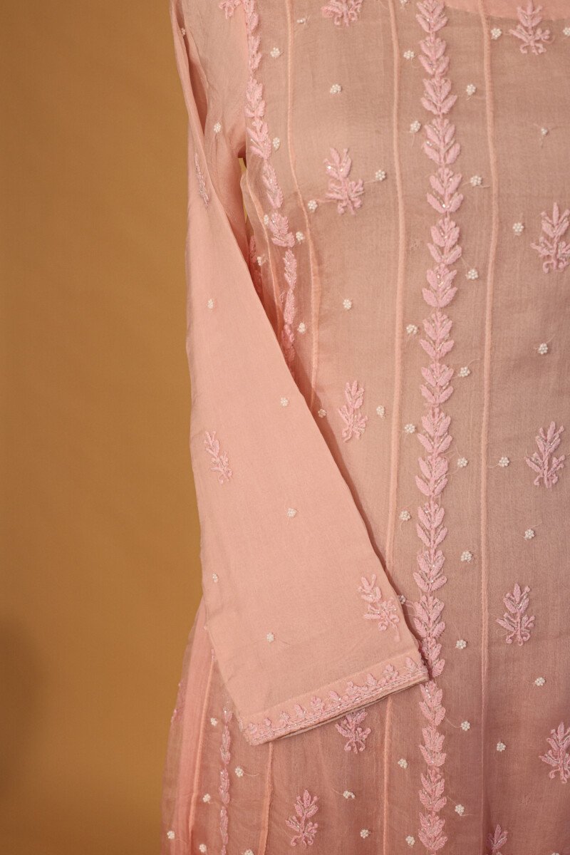 IMG_4062 Pink Silk organza suit set with cutdana, embroidery and dupatta - Image 1