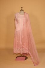 Pink Silk organza suit set with cutdana, embroidery and dupatta - Image 2
