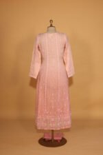 Pink Silk organza suit set with cutdana, embroidery and dupatta - Image 3
