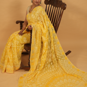 Light Yellow Kota embroidered saree with applique work and 1.5 metre Blouse