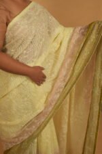 Shaded beige green kota saree with mukaish border - Image 2
