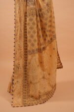 Yellow kota saree with cut work border and java highlighting in contrasting blue threadwork - Image 2