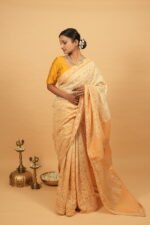 Yellow saree with Gota work and tapechi - Bakhiya border - Image 3