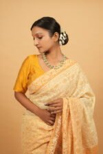 Yellow saree with Gota work and tapechi - Bakhiya border - Image 4