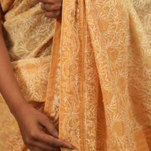 Yellow saree with Gota work and tapechi - Bakhiya border