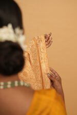 Yellow saree with Gota work and tapechi - Bakhiya border - Image 5