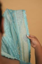Sky blue Tissue Kota saree with all over handmade chikankari embroidery - Image 3