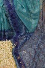 Hombre blue saree in cheque organza - Image 3