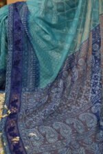 Hombre blue saree in cheque organza - Image 4