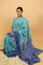Hombre blue saree in cheque organza