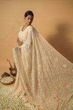 Cream kota saree with all over tapechi embroidery - Image 4