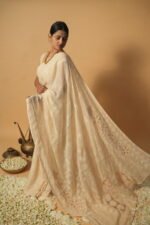 Cream kota saree with all over tapechi embroidery - Image 5