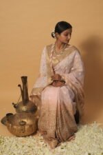 Royal brown border with hombre pink shaded in kota fabric- hand embroidered saree - Image 3