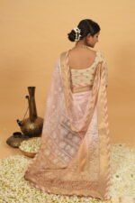 Royal brown border with hombre pink shaded in kota fabric- hand embroidered saree - Image 4