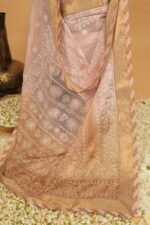 Royal brown border with hombre pink shaded in kota fabric- hand embroidered saree - Image 5