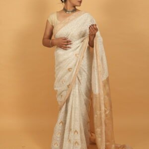 Pongal special saree with zari border & pallu in tissue kota and heavy embroidery