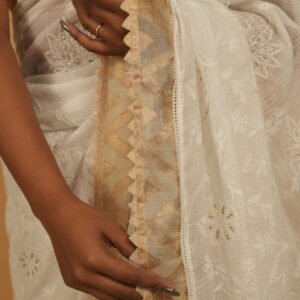 Shaded lilac and with saree with cutwork and pintucks on pallu