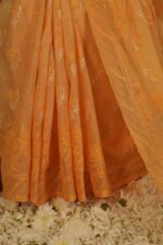 Yellow kota saree with pintucks border and light blue threadwork - Image 4