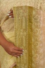 Shaded beige green kota saree with mukaish border - Image 4