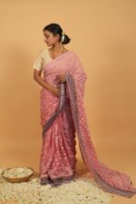 Purple kota saree with heavy hand embroidery all over
