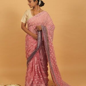 Purple kota saree with heavy hand embroidery all over