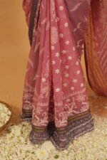 Purple kota saree with heavy hand embroidery all over - Image 4