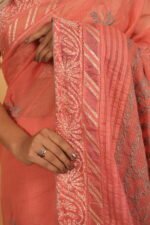 Pink kota saree with gota patti border, cutwork & pintucks highlighting - Image 3