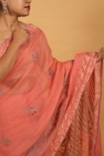 Pink kota saree with gota patti border, cutwork & pintucks highlighting - Image 5