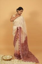 Violet cheque organza saree with java border - Image 2