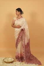Violet cheque organza saree with java border - Image 3