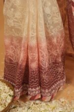 Violet cheque organza saree with java border - Image 5